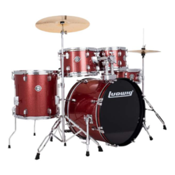 Ludwig Accent 5-piece Complete Drum Set with 20” Bass Drum - Red Sparkle KTSLC19014DIR