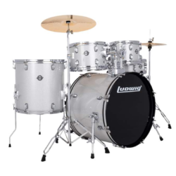Ludwig Accent 5-piece Complete Drum Set with 20” Bass Drum - Silver Sparkle KTSLC19015DIR